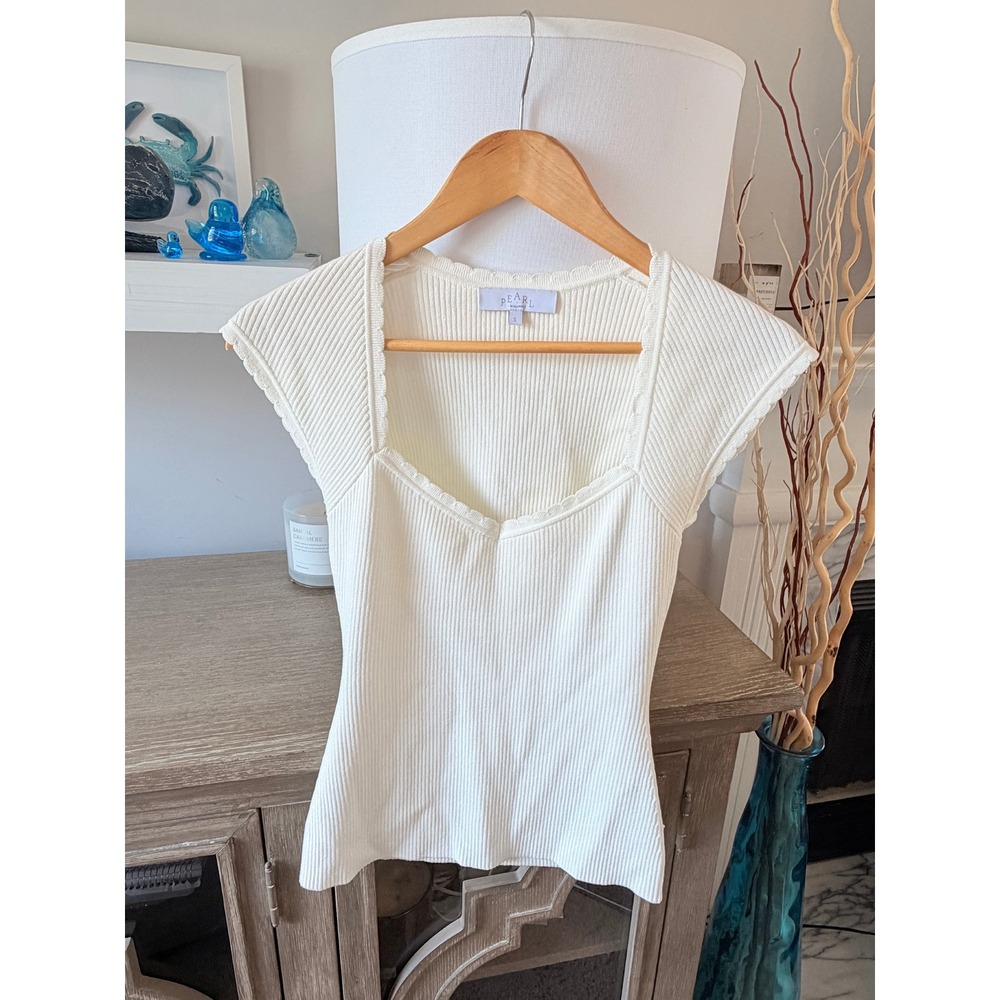 Pearl by Lela Rose Knit Top Women Ivory White Size S